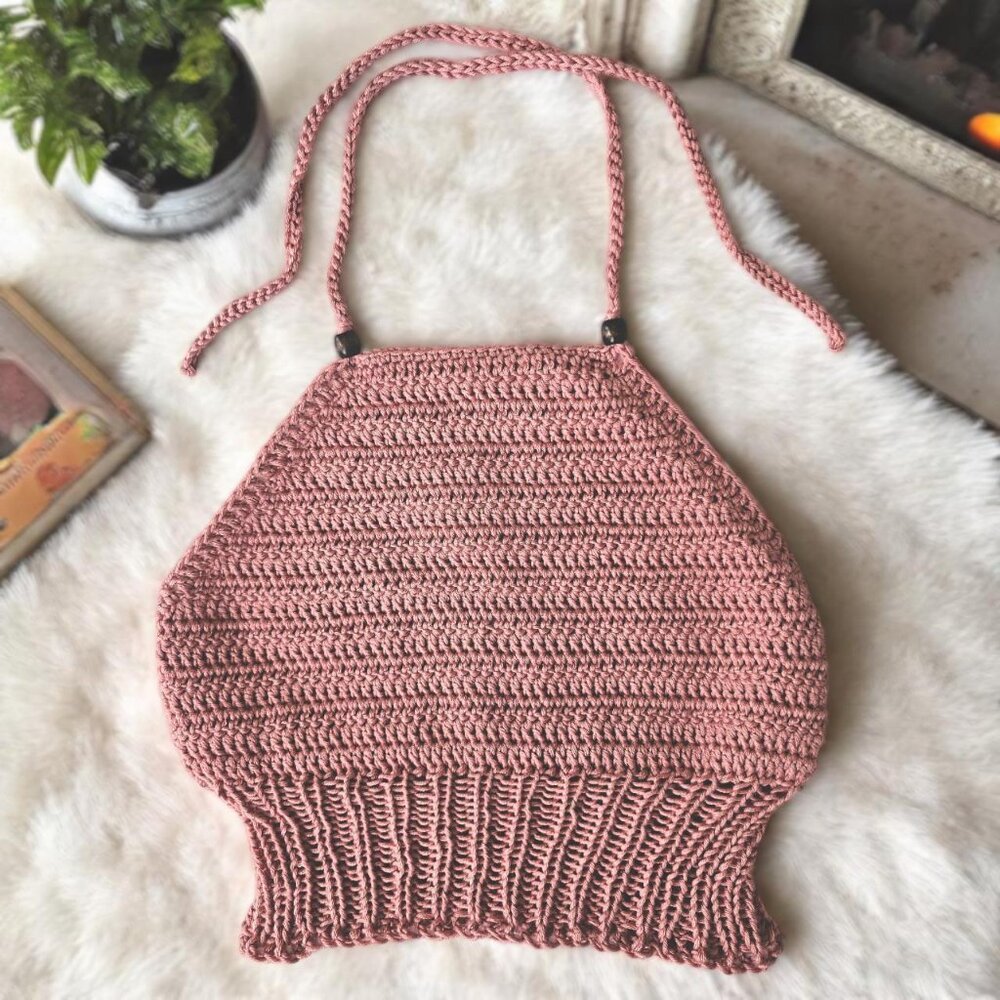 🌸 Handmade Crochet + Knit Rib Halter Top 🌸‎ - Picture 2 of 5